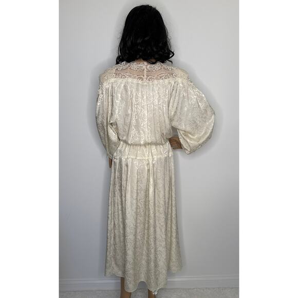 Vintage E.D. Michaels Cream Jacquard Prairie Dress Crochet Lace 80s USA medium - Picture 9 of 13
